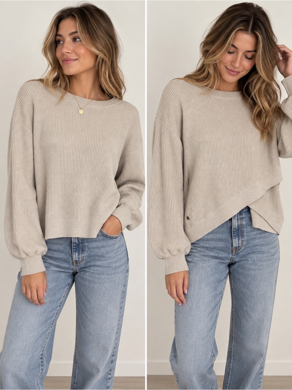 Lululemon Reversible Crossover Ribbed Sweater Beige Size M